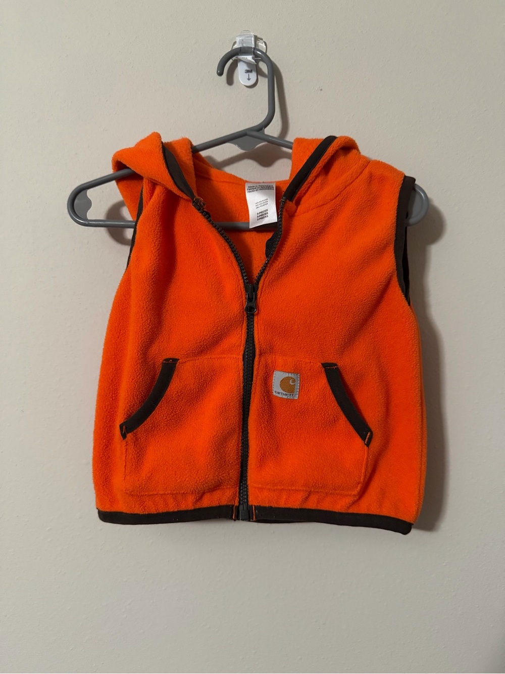 Carhartt Baby Orange Fleece Hooded Vest Size 12M